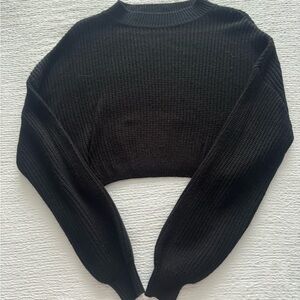SHEIN Black Cropped Ribbed Crewneck Sweater